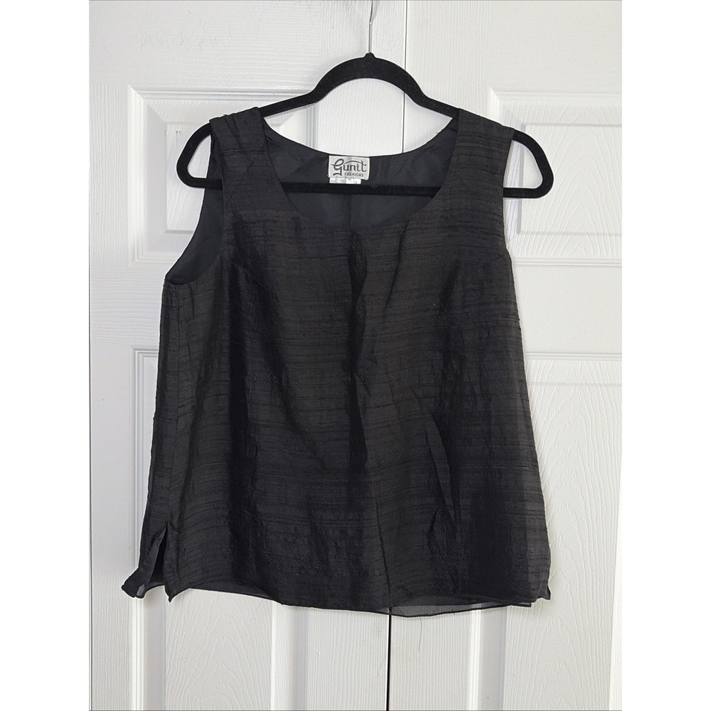 Gunit Fashions Raw Silk Tank Top Womens Size M Black Sleeveless Shell 100% Silk